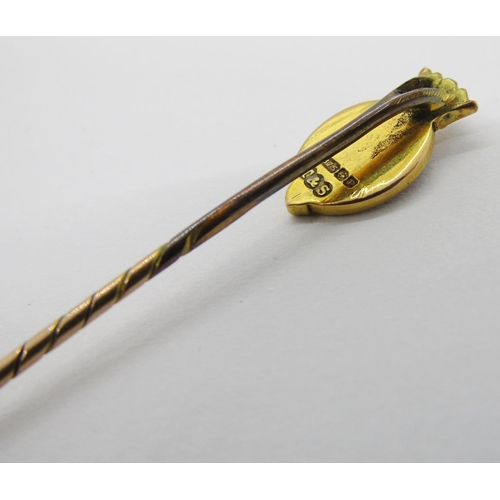 289 - Order of the Garter 9ct stick pin with enamelled motto 'Honi Soit Qui Mal Y Pense', maker Turner & S... 