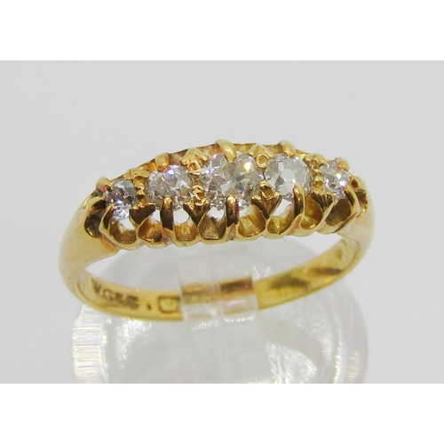 292 - Antique 18ct graduated five stone diamond ring, centre stone 0.15ct approx, maker 'W.G&S', Birmingha... 