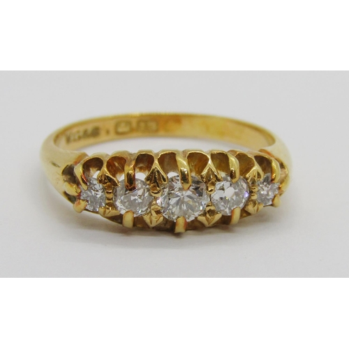 292 - Antique 18ct graduated five stone diamond ring, centre stone 0.15ct approx, maker 'W.G&S', Birmingha... 