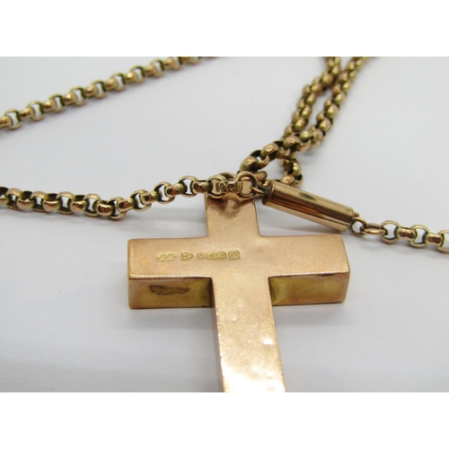 300 - Edwardian 9ct hollow cross pendant with engraved detail, maker 'F.M', Chester 1908, hung from a peri... 