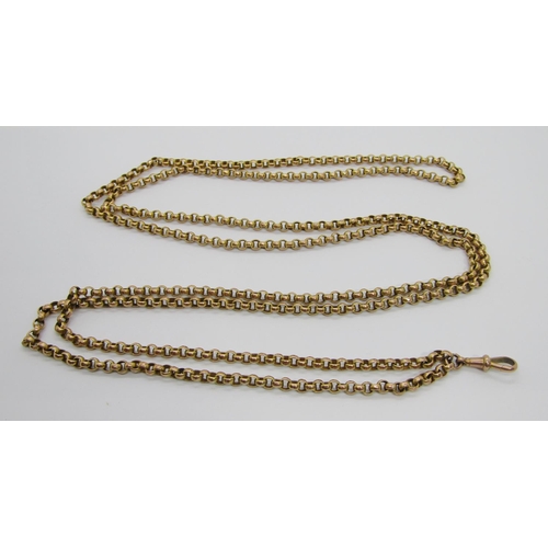 304 - Antique 9ct belcher link long guard chain, 150cm L approx, 48.6g