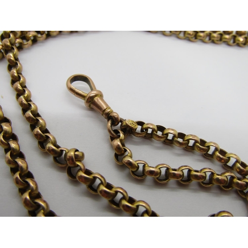 304 - Antique 9ct belcher link long guard chain, 150cm L approx, 48.6g