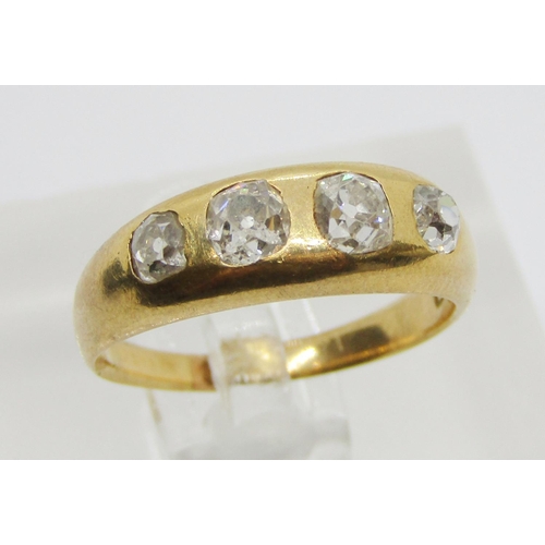 305 - Antique 18ct four stone old-cut diamond gypsy ring, centre stones each 0.20ct approx, outer stones e... 