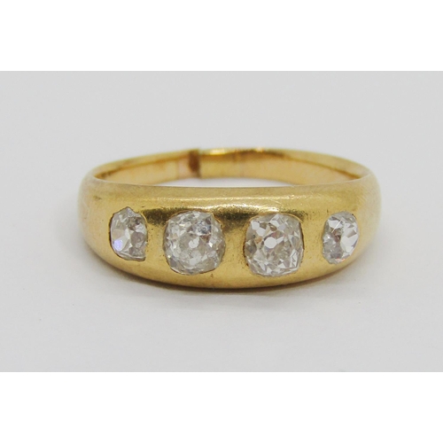 305 - Antique 18ct four stone old-cut diamond gypsy ring, centre stones each 0.20ct approx, outer stones e... 