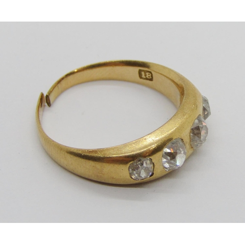 305 - Antique 18ct four stone old-cut diamond gypsy ring, centre stones each 0.20ct approx, outer stones e... 