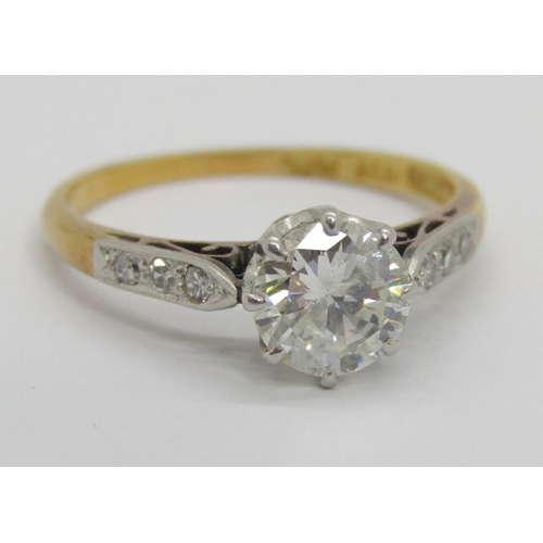 316 - Early 20th century 18ct diamond ring with platinum setting, the centre claw set stone 0.75ct approx,... 