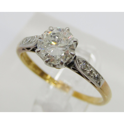 316 - Early 20th century 18ct diamond ring with platinum setting, the centre claw set stone 0.75ct approx,... 