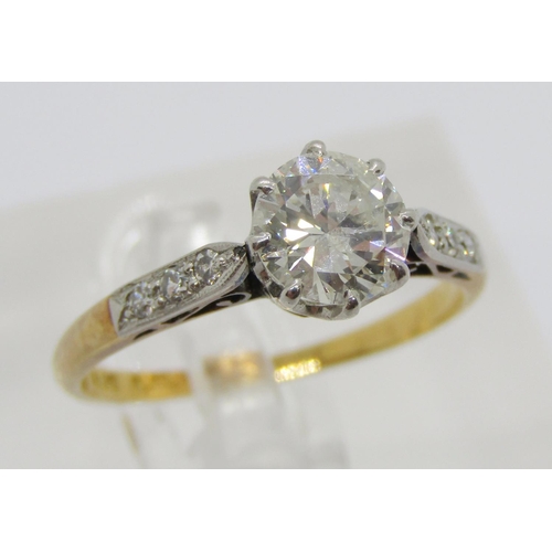 316 - Early 20th century 18ct diamond ring with platinum setting, the centre claw set stone 0.75ct approx,... 