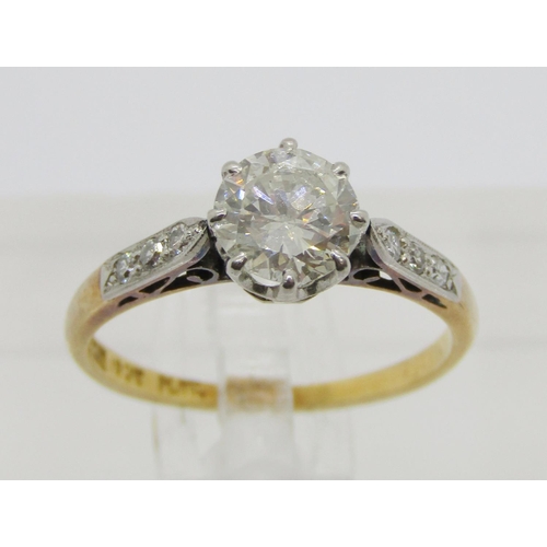 316 - Early 20th century 18ct diamond ring with platinum setting, the centre claw set stone 0.75ct approx,... 