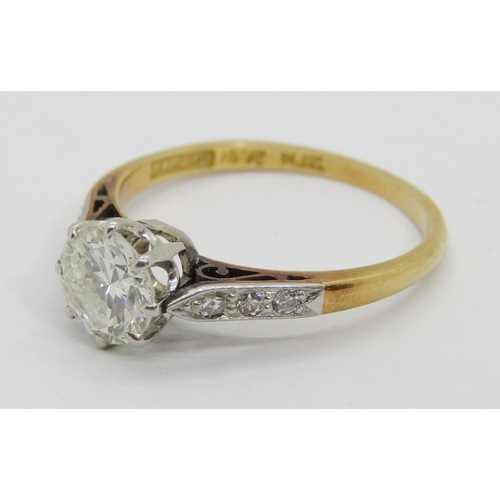 316 - Early 20th century 18ct diamond ring with platinum setting, the centre claw set stone 0.75ct approx,... 