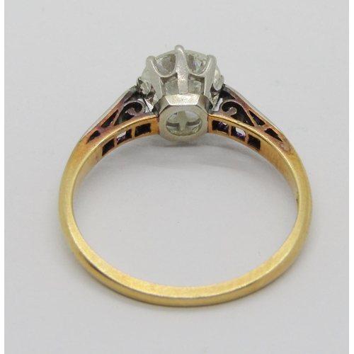 316 - Early 20th century 18ct diamond ring with platinum setting, the centre claw set stone 0.75ct approx,... 