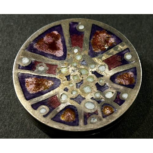 225 - A Norman Grant silver and enamel circular box Edinburgh 1972, 4.5cm wide