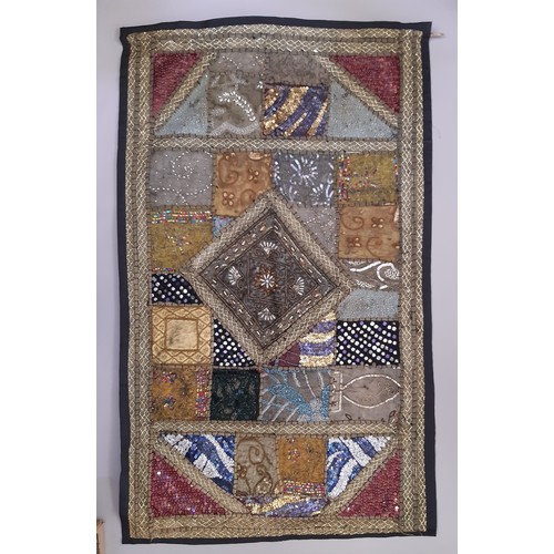 929 - Group of textiles to include a decorative Indian cushion and wall-hanging, 124x74cm, a mohair shawl ... 