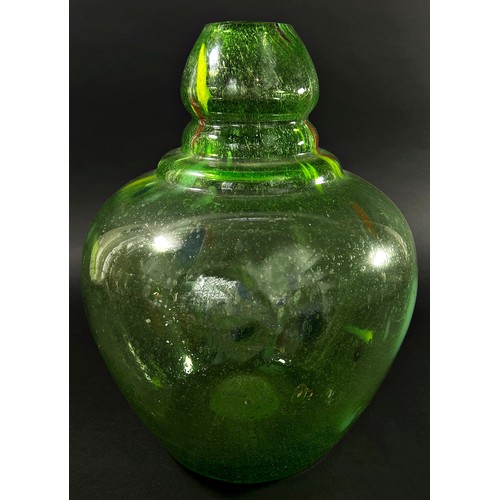 148 - A large Nailsea type green studio / art glass vase, with polished pontil, 36cm high.