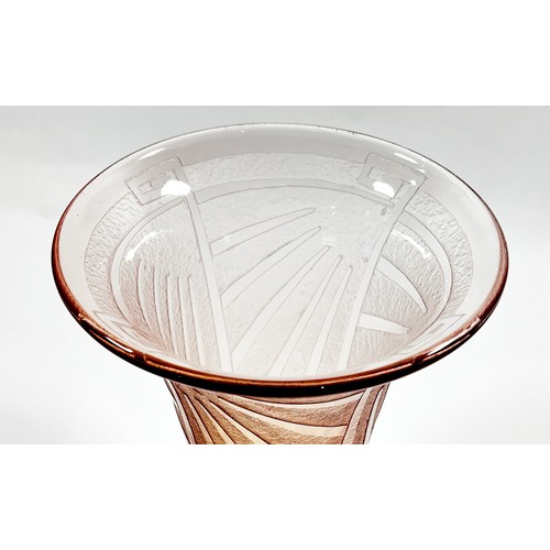 149 - Charles Schnieder, a large ‘Luxor’ pattern acid etched tapering peach vase in the Art Deco style, wi... 