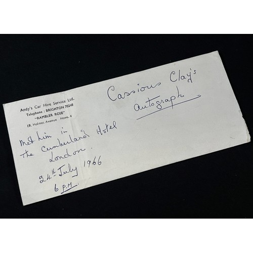 395 - Muhammad Ali Autograph (Cassius Clay) collected at the Cumberland Hotel London, 24th July 1966, sign... 