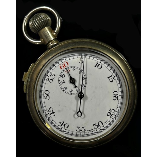 413 - A vintage military stop watch, the enamel dial with Arabic numerals and subsidiary dial, 50mm case, ... 