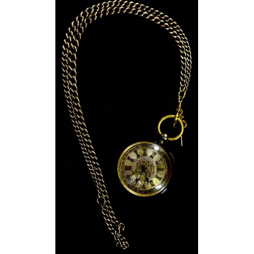 415 - A silver cased fob / pocket watch with applied yellow metal Roman numerals and subsidiary dial, watc... 