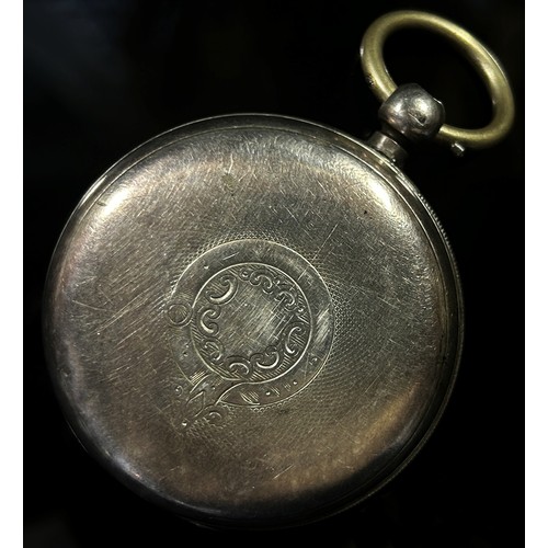 415 - A silver cased fob / pocket watch with applied yellow metal Roman numerals and subsidiary dial, watc... 