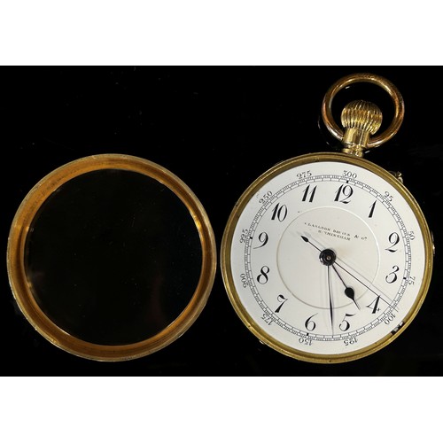 418 - An 18ct yellow gold cased fob / pocket watch, the stepped enamel dial with black Arabic numerals, mo... 