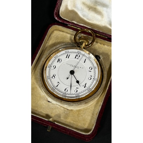 418 - An 18ct yellow gold cased fob / pocket watch, the stepped enamel dial with black Arabic numerals, mo... 