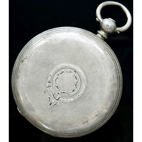 419 - A 19th century silver cased fob / pocket watch, with silver chapter ring populated with yellow metal... 