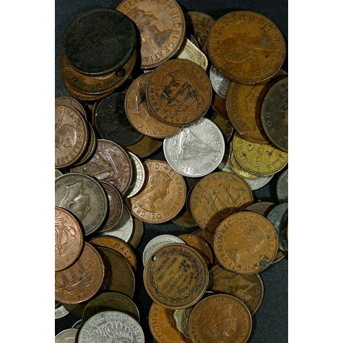 374 - A mixed quantity of circulated English silver coinage together with a small tin coin box containing ... 