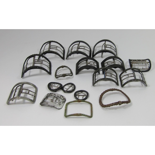 346 - Large collection of Georgian cut steel buckles of varying size and design (17)