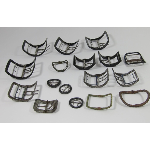 346 - Large collection of Georgian cut steel buckles of varying size and design (17)