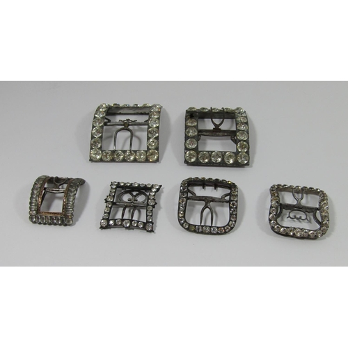 347 - Six Georgian and later paste set buckles of various design to include a black dot paste example