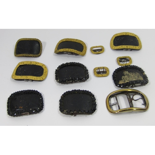 350 - Collection of Georgian gilt and Vauxhall glass buckles to include a set of five gilt examples with e... 