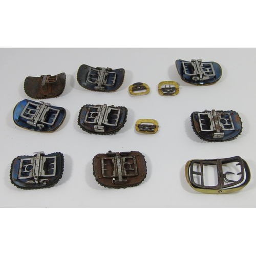 350 - Collection of Georgian gilt and Vauxhall glass buckles to include a set of five gilt examples with e... 