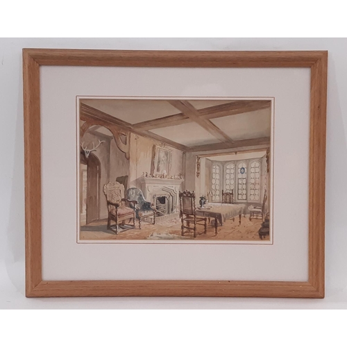 1954 - V. R. (19th-20th Century) - Interior scene, watercolour on paper, initialled lower left, 19 x 26 cm,... 