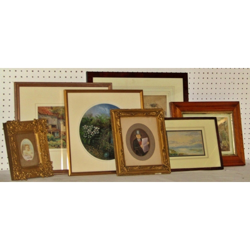 1969 - Seven framed prints and paintings, to include: A. Rous - Farm scene with chickens, watercolour, sign... 