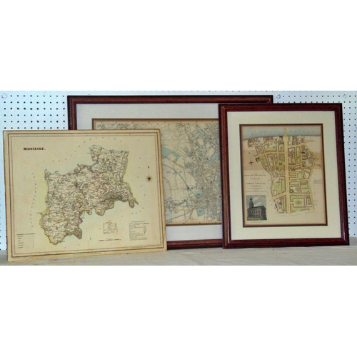 1975 - Three maps, to include: Parish of Christchurch, Surrey, surveyed by H. Gardner, published 1821, 25 x... 