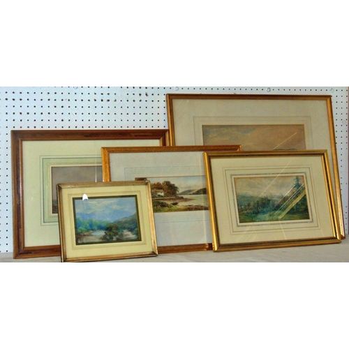 1977 - Five Victorian watercolours of country landscapes by different artists, to include: J. Wudham? (sign... 