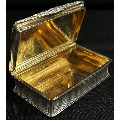 238 - A silver and gilt lined snuff box, Birmingham 1851, maker Joseph Foxhall & Co, 7.5 x 5 cm, 2.9 oz ap... 