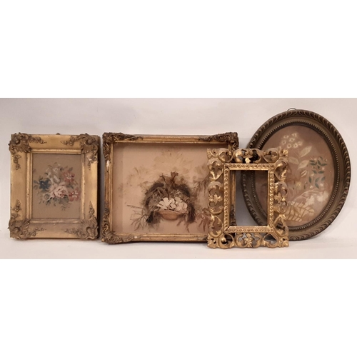 1923 - Four 19th century frames with Victorian works to include: a tapestry of a bouquet of flowers in a gi... 