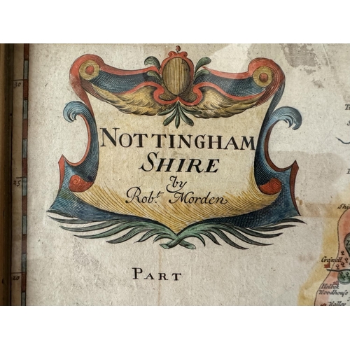 1978 - Robert Morden (c.1650-1703) - A 17th century map of Nottinghamshire, hand-coloured engraving, 36 x 4... 