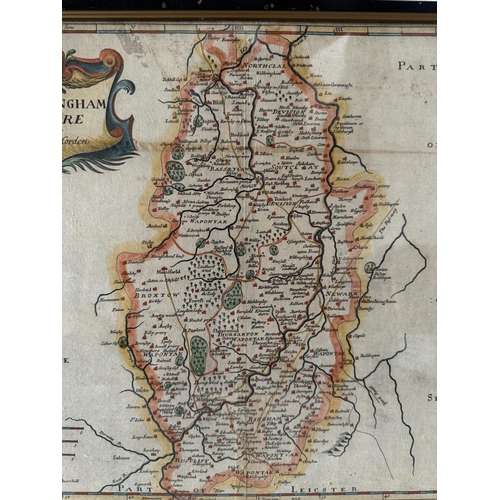 1978 - Robert Morden (c.1650-1703) - A 17th century map of Nottinghamshire, hand-coloured engraving, 36 x 4... 