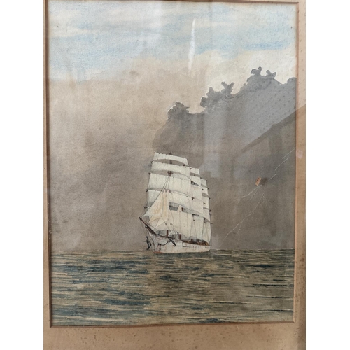 1980 - (Naval interest) Eight framed works, to include: A watercolour of 'The Beatrice' ship in full sail, ... 