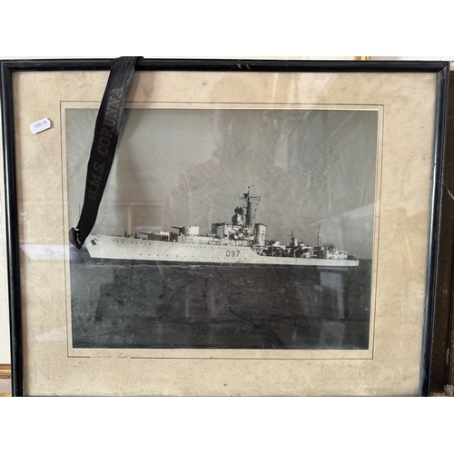 1980 - (Naval interest) Eight framed works, to include: A watercolour of 'The Beatrice' ship in full sail, ... 