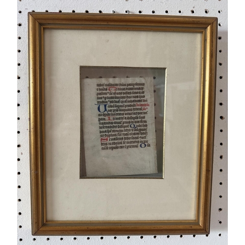 1984 - A framed manuscript leaf, probably from a Book of Hours, calligraphy in ink and polychromatic pigmen... 