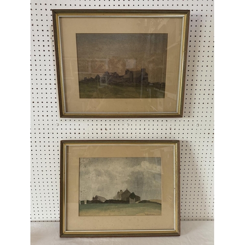 1987 - Two 20th century watercolours of farm houses, indistinctly signed 'Allan Milner?' in pencil below, 3... 