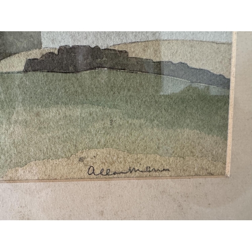 1987 - Two 20th century watercolours of farm houses, indistinctly signed 'Allan Milner?' in pencil below, 3... 