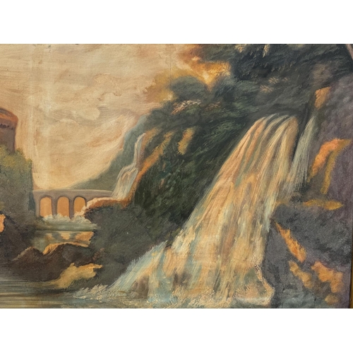 1992 - A 20th century reproduction of an 18th century continental evening landscape with an aqueduct and wa... 