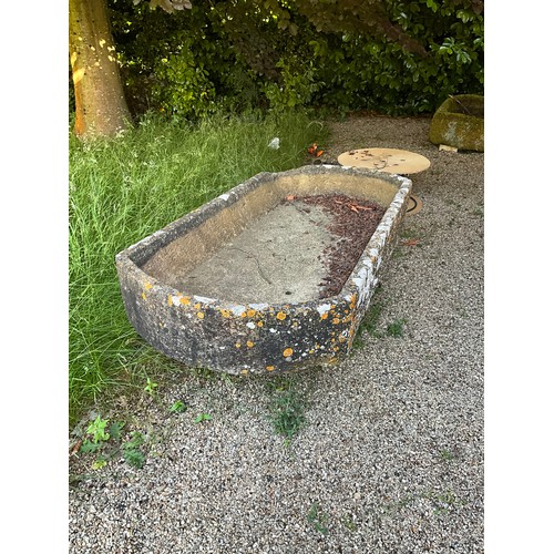 1011 - An exceptional large weathered natural stone planter / trough of rounded rectangular / cartouche for... 