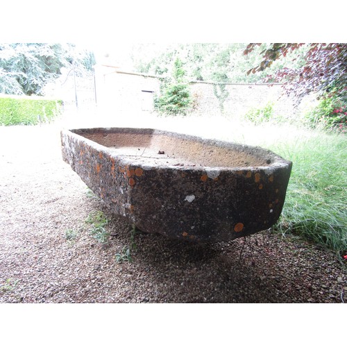 1011 - An exceptional large weathered natural stone planter / trough of rounded rectangular / cartouche for... 