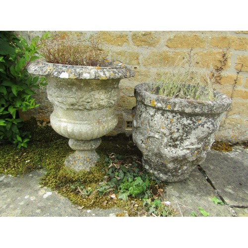 1018 - A small weathered composition stone planter of tapering cylindrical form (43cm high, 40cm diameter) ... 