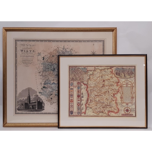 1933 - Two maps of Wiltshire to include: J & C Walker - 'Map of the County of Wilts, from an actual survey,... 